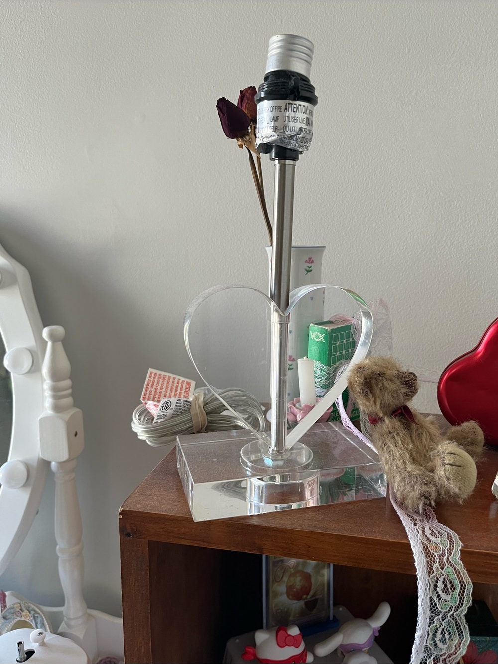 Clear Acrylic Heart Table Lamp - Silver Stem